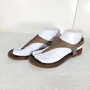 Frye Women's US6,5M Brown Leather Flat Buckle Thong Slingback Sandals Shoes